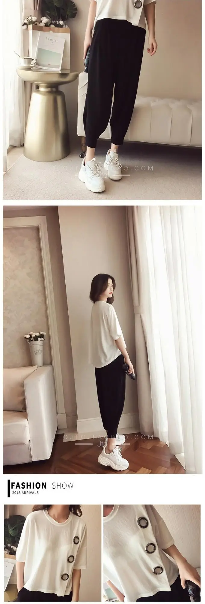 Women Plus Size Chubby Harem Pants Set Summer Loose Slim Covering T-shirt — feature 4