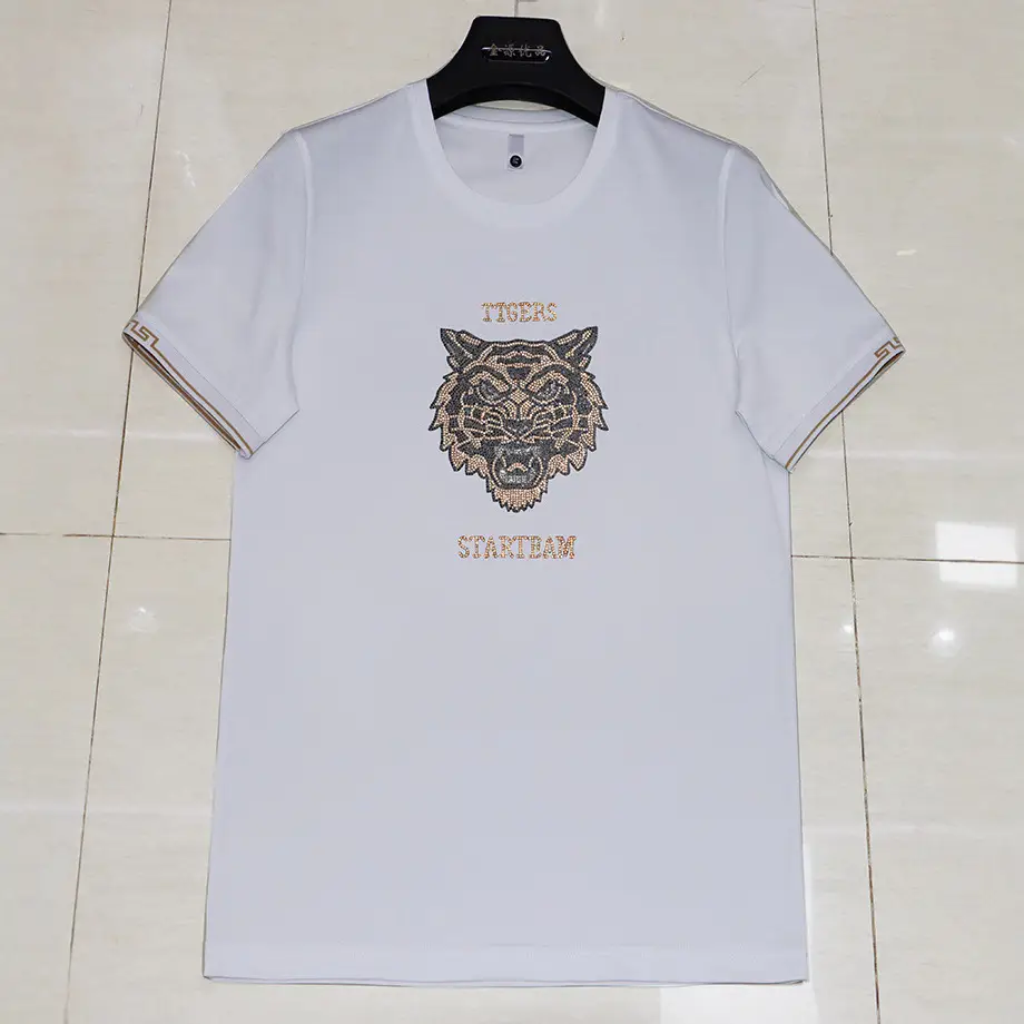 Men White Tiger Head T-Shirt with "STARTSAM" Print - Image 5