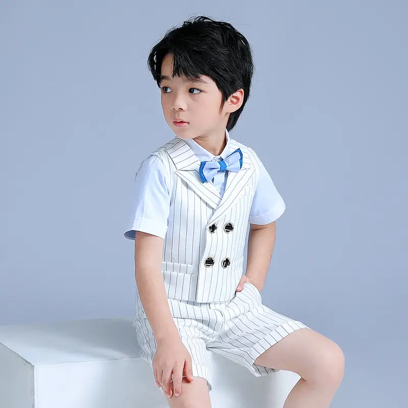 2023 Boys Summer Striped Vest Suit with Bow Tie - Image 5