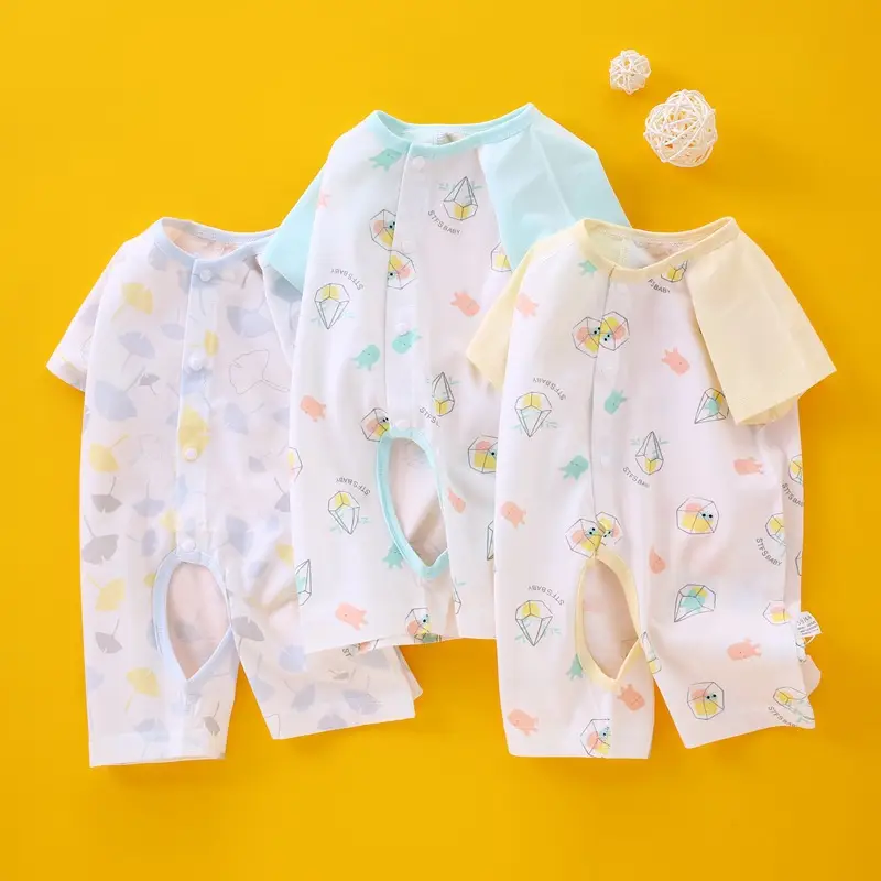 Baby Romper Pure Cotton Light Blue One-Piece Summer Pajamas - Image 5