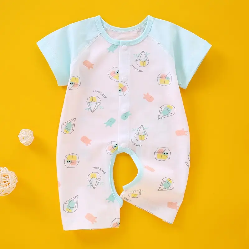 Baby Romper Pure Cotton Light Blue One-Piece Summer Pajamas - Image 7