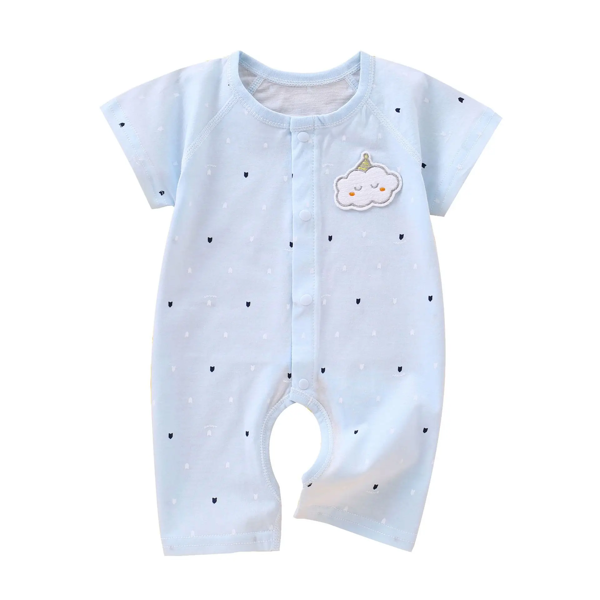 Baby Romper Pure Cotton Light Blue One-Piece Summer Pajamas - Image 8