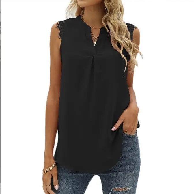 Black Sleeveless V-Neck Top for Women - Image 2
