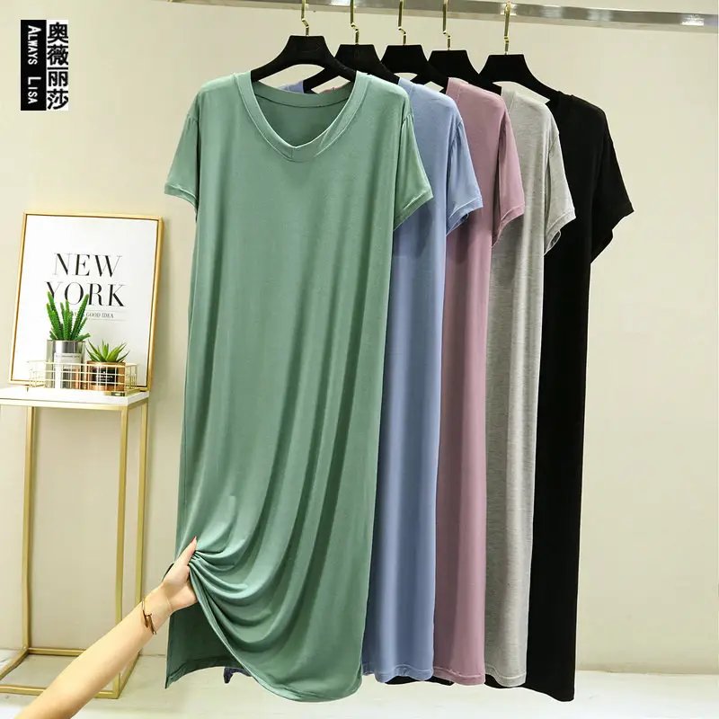 2022 Women Grey V-Neck Skirt Dress Longline Modal Cotton - Image 6