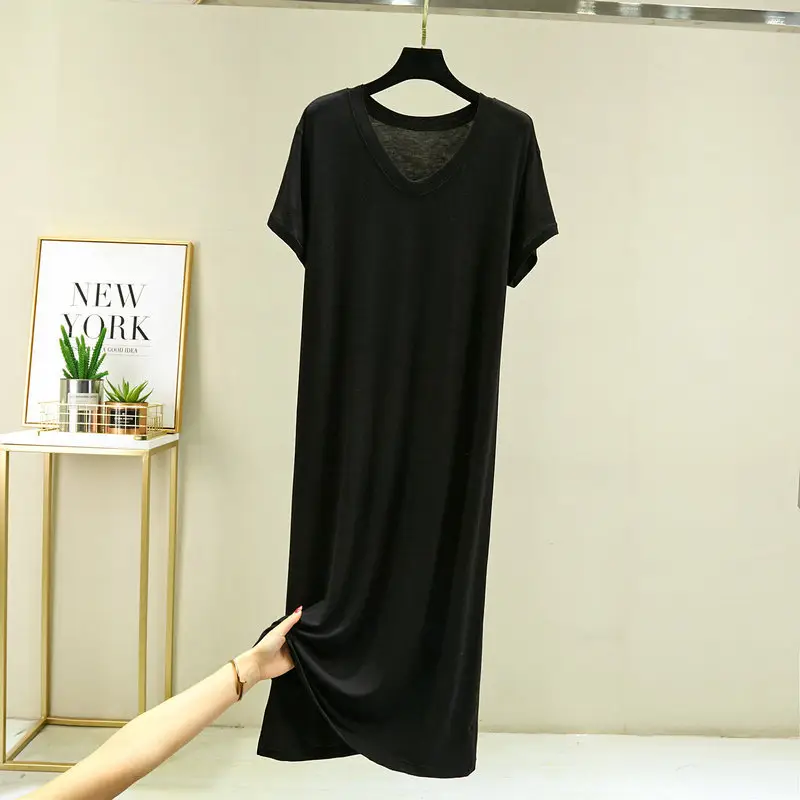 2022 Women Grey V-Neck Skirt Dress Longline Modal Cotton - Image 8