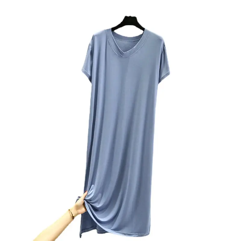 2022 Women Grey V-Neck Skirt Dress Longline Modal Cotton - Image 10