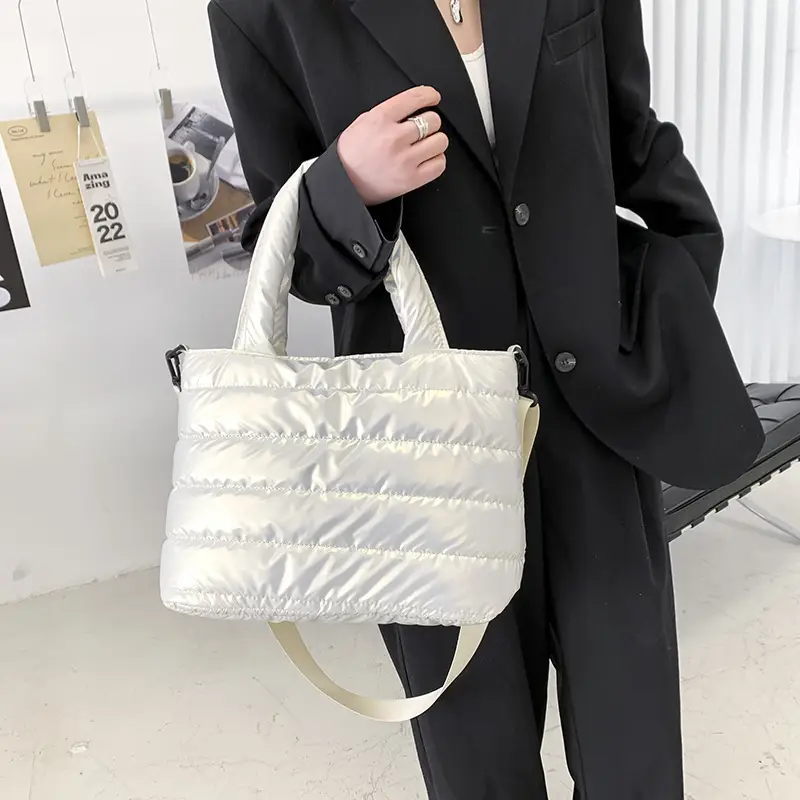 Women's Embroidered Cotton Padded Shoulder Bag White 2026 - Image 9