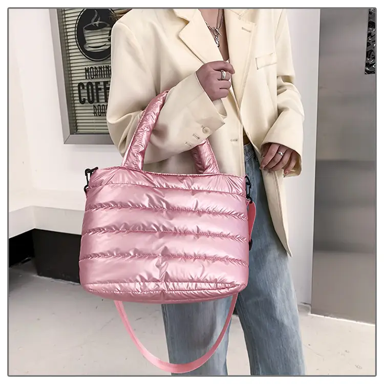 Women's Embroidered Cotton Padded Shoulder Bag White 2026 — feature 10