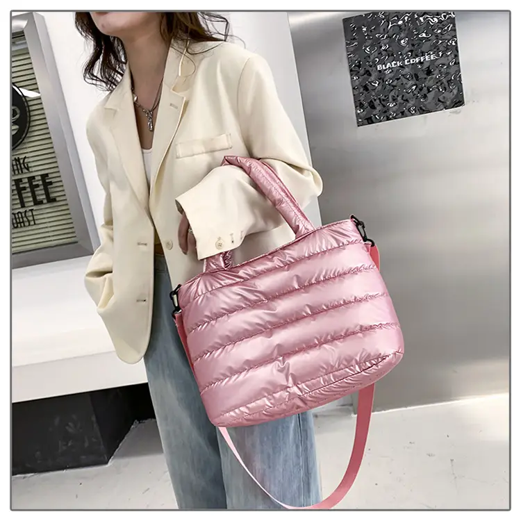 Women's Embroidered Cotton Padded Shoulder Bag White 2026 — feature 11