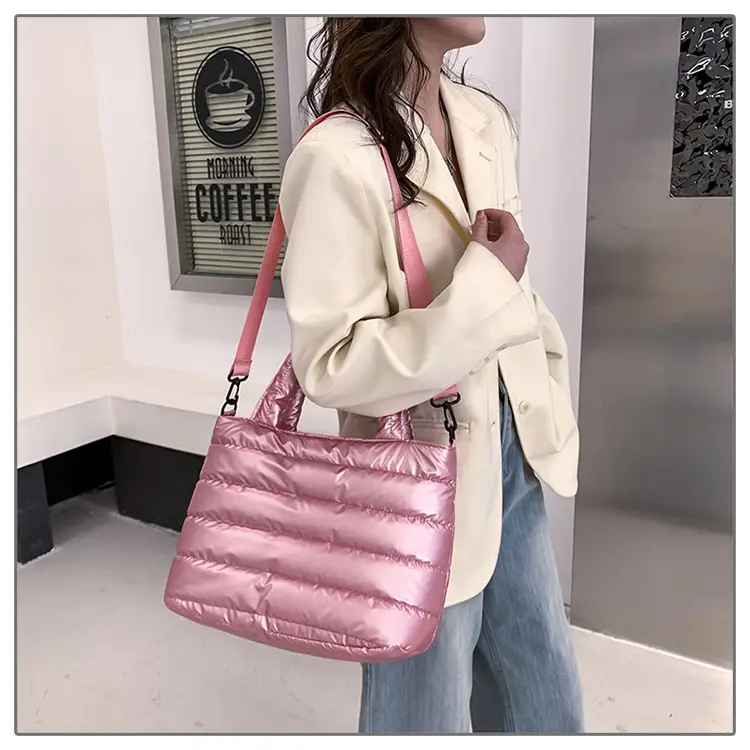 Women's Embroidered Cotton Padded Shoulder Bag White 2026 — feature 13