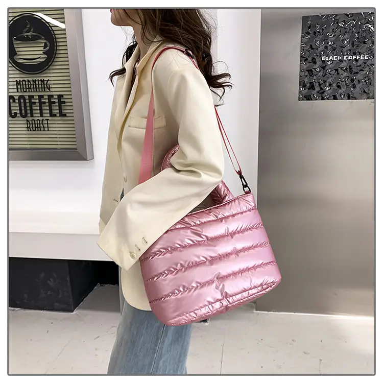 Women's Embroidered Cotton Padded Shoulder Bag White 2026 — feature 14