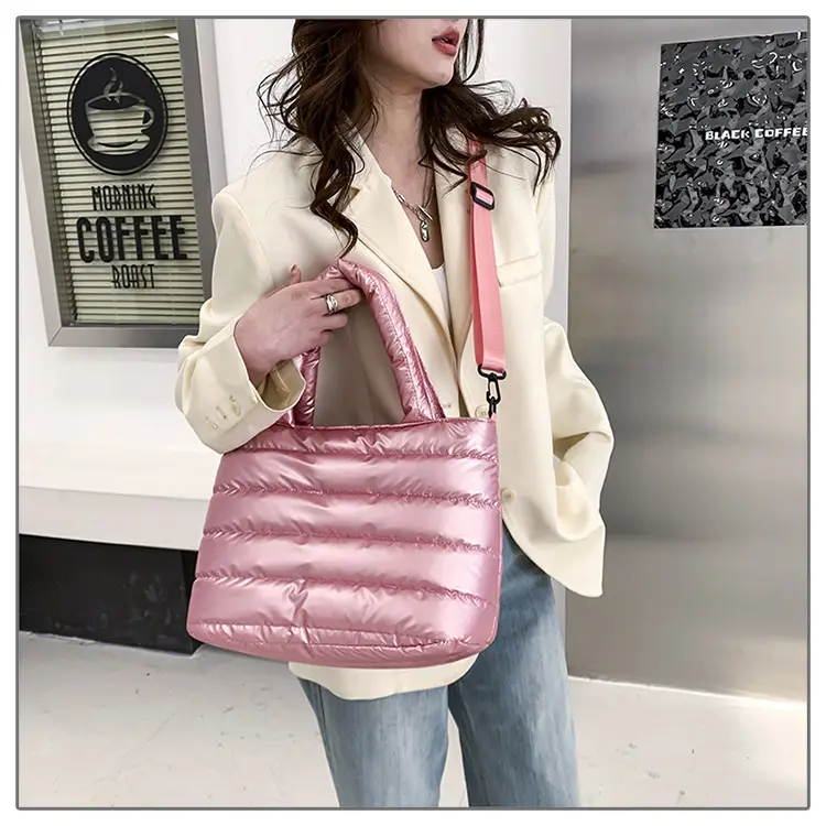 Women's Embroidered Cotton Padded Shoulder Bag White 2026 — feature 15