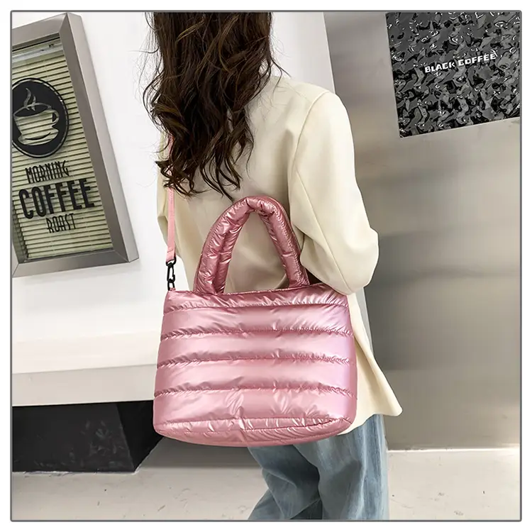 Women's Embroidered Cotton Padded Shoulder Bag White 2026 — feature 16