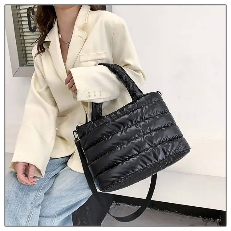 Women's Embroidered Cotton Padded Shoulder Bag White 2026 — feature 18