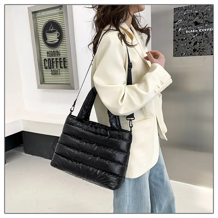 Women's Embroidered Cotton Padded Shoulder Bag White 2026 — feature 19