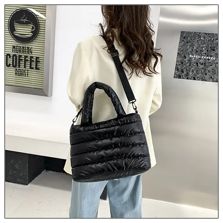Women's Embroidered Cotton Padded Shoulder Bag White 2026 — feature 20