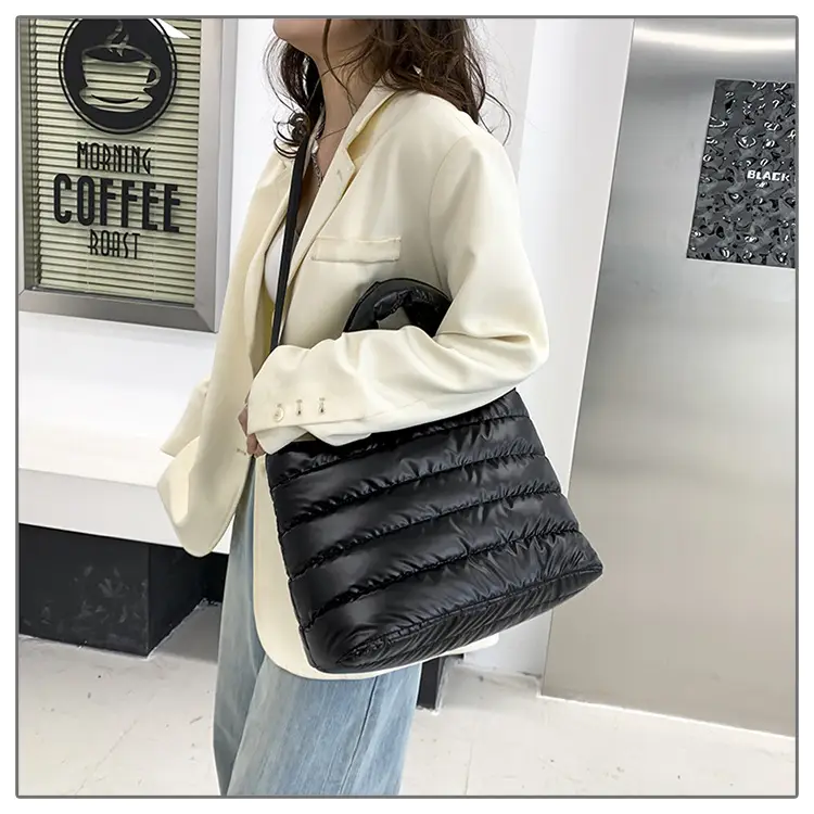 Women's Embroidered Cotton Padded Shoulder Bag White 2026 — feature 21