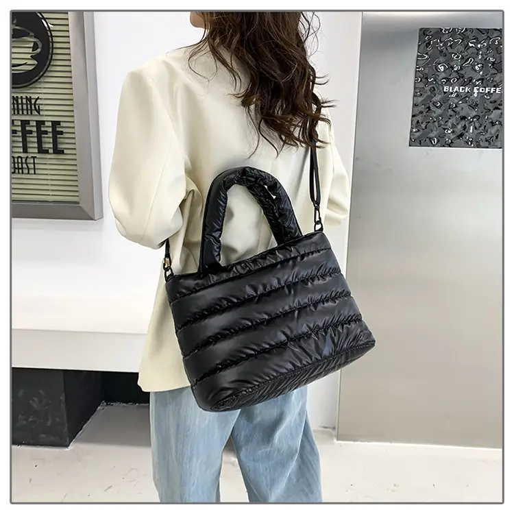 Women's Embroidered Cotton Padded Shoulder Bag White 2026 — feature 22
