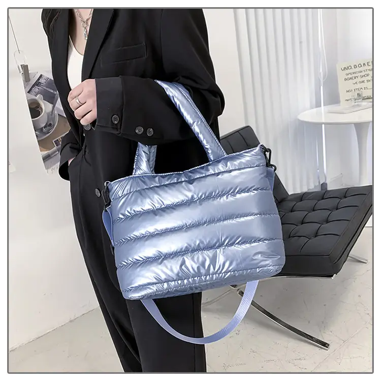 Women's Embroidered Cotton Padded Shoulder Bag White 2026 — feature 24