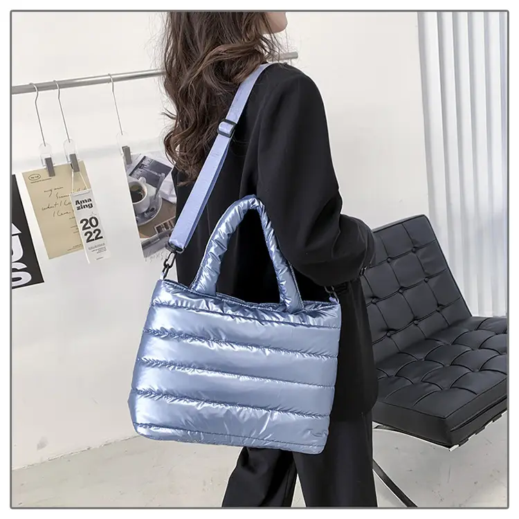 Women's Embroidered Cotton Padded Shoulder Bag White 2026 — feature 26