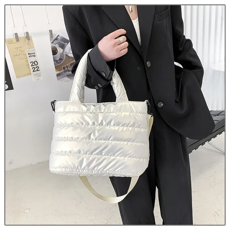 Women's Embroidered Cotton Padded Shoulder Bag White 2026 — feature 31