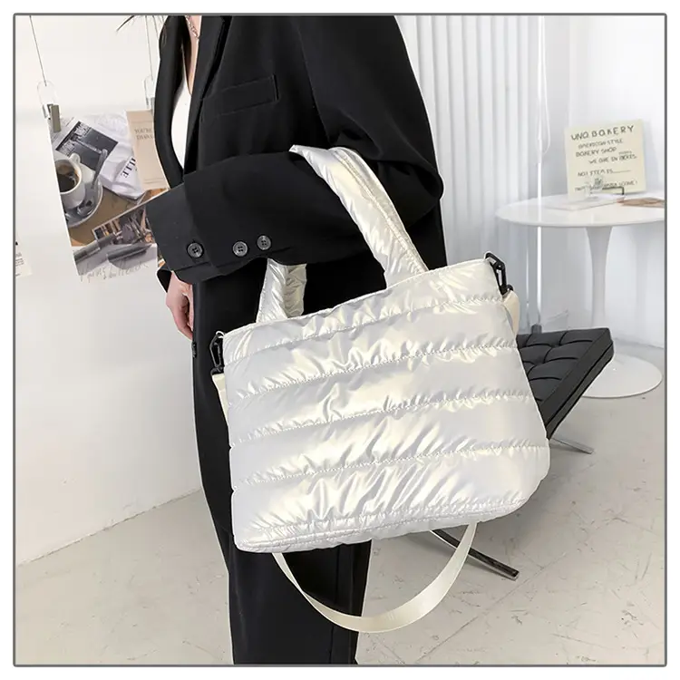 Women's Embroidered Cotton Padded Shoulder Bag White 2026 — feature 32