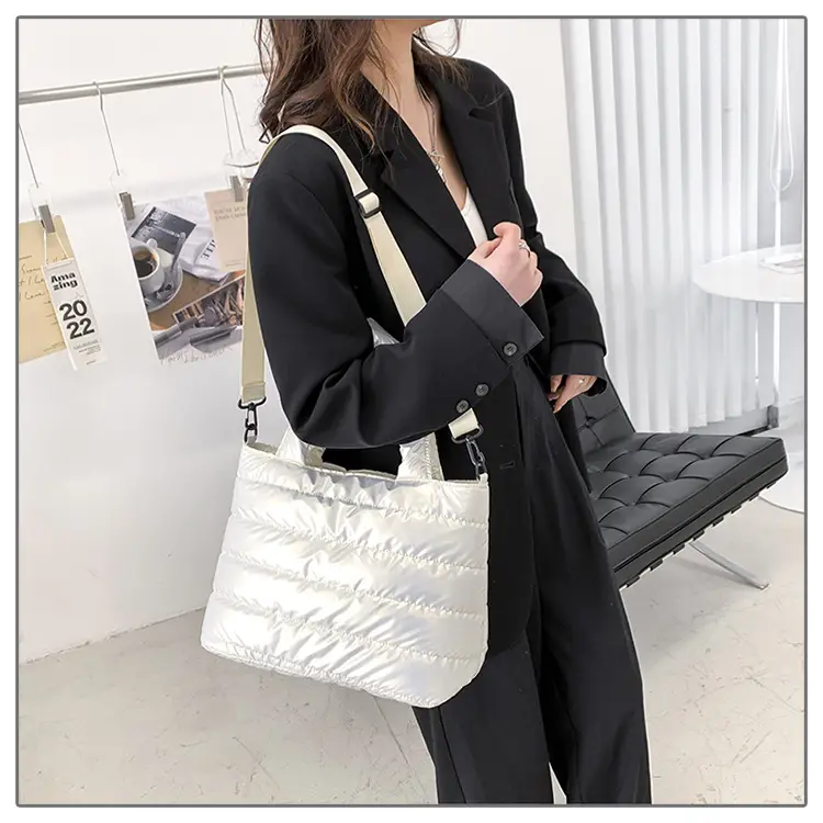 Women's Embroidered Cotton Padded Shoulder Bag White 2026 — feature 33