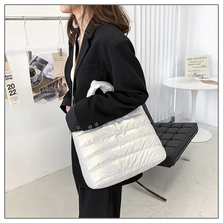 Women's Embroidered Cotton Padded Shoulder Bag White 2026 — feature 35