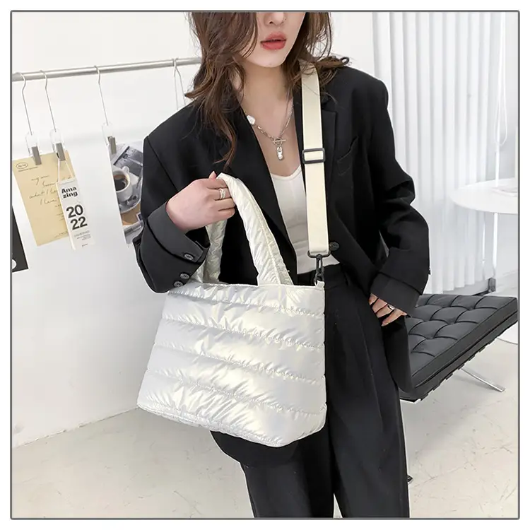 Women's Embroidered Cotton Padded Shoulder Bag White 2026 — feature 36