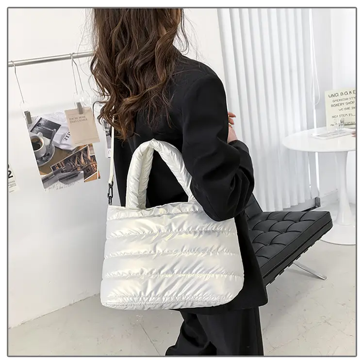 Women's Embroidered Cotton Padded Shoulder Bag White 2026 — feature 37
