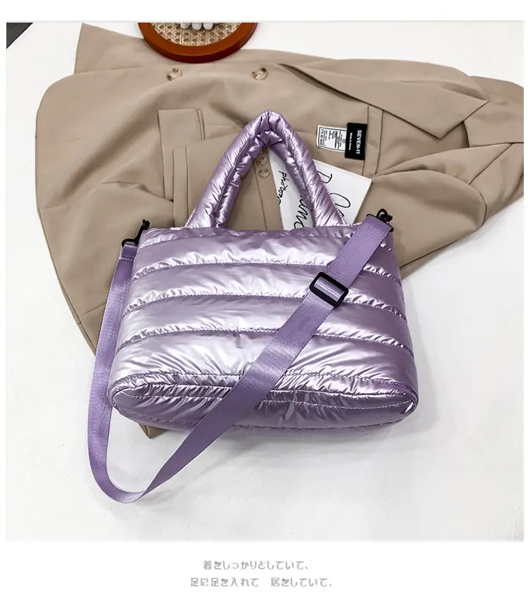 Women's Embroidered Cotton Padded Shoulder Bag White 2026 — feature 41