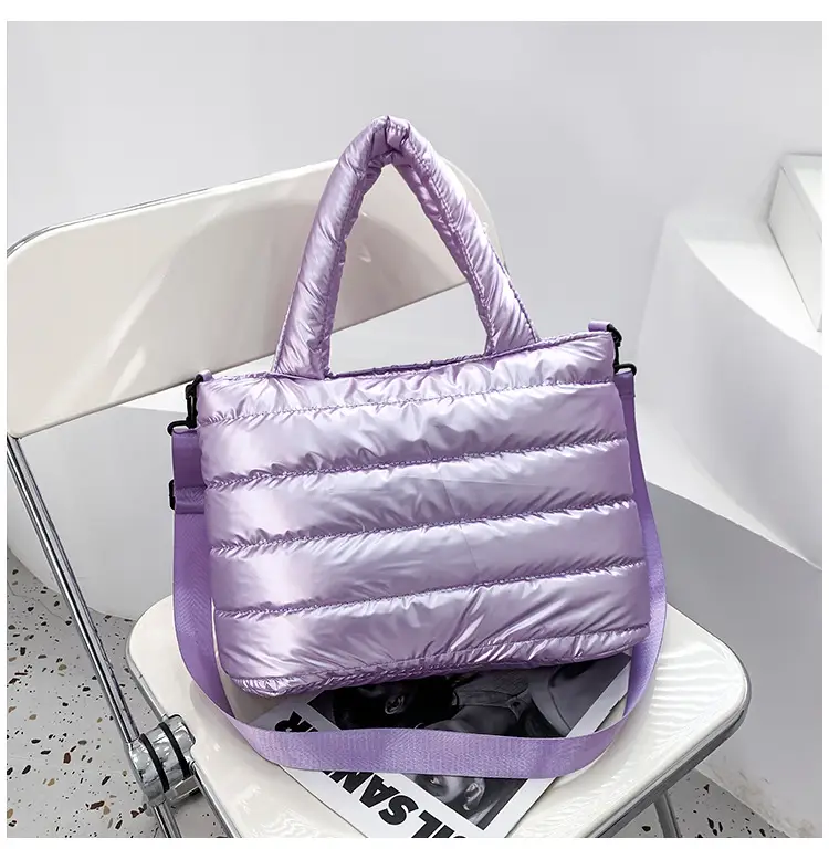 Women's Embroidered Cotton Padded Shoulder Bag White 2026 — feature 43