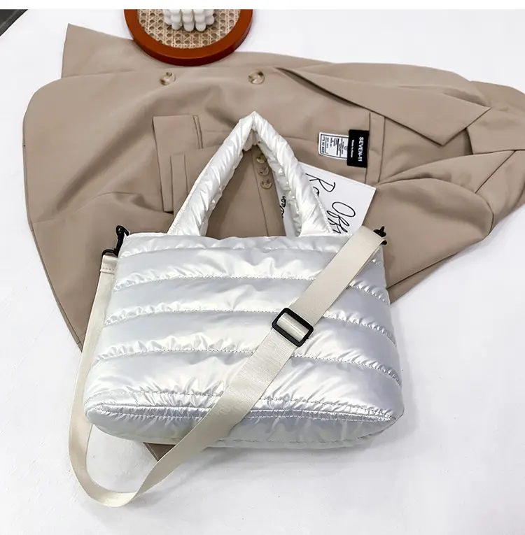 Women's Embroidered Cotton Padded Shoulder Bag White 2026 — feature 47