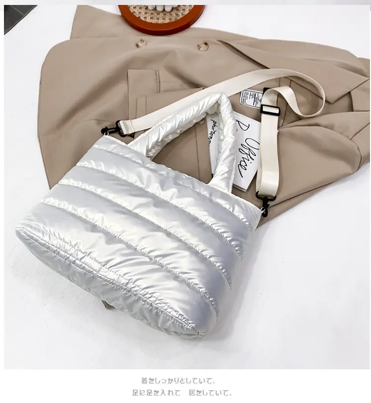 Women's Embroidered Cotton Padded Shoulder Bag White 2026 — feature 48