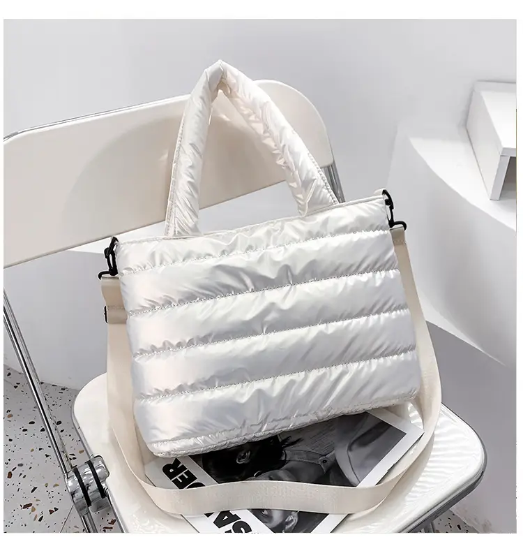 Women's Embroidered Cotton Padded Shoulder Bag White 2026 — feature 49