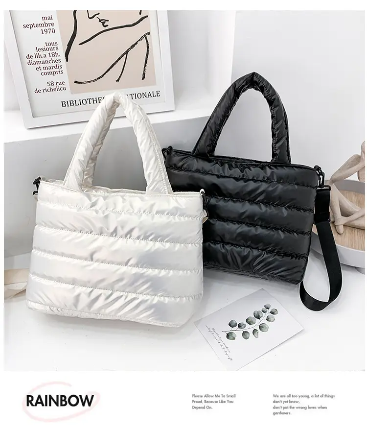 Women's Embroidered Cotton Padded Shoulder Bag White 2026 — feature 56
