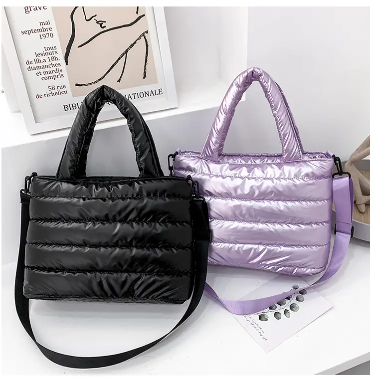 Women's Embroidered Cotton Padded Shoulder Bag White 2026 — feature 58