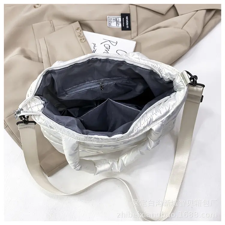 Women's Embroidered Cotton Padded Shoulder Bag White 2026 — feature 61