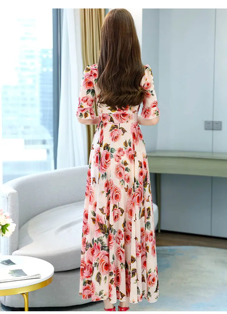 Korean Floral Print V-Neck Dress Large Size — feature 4