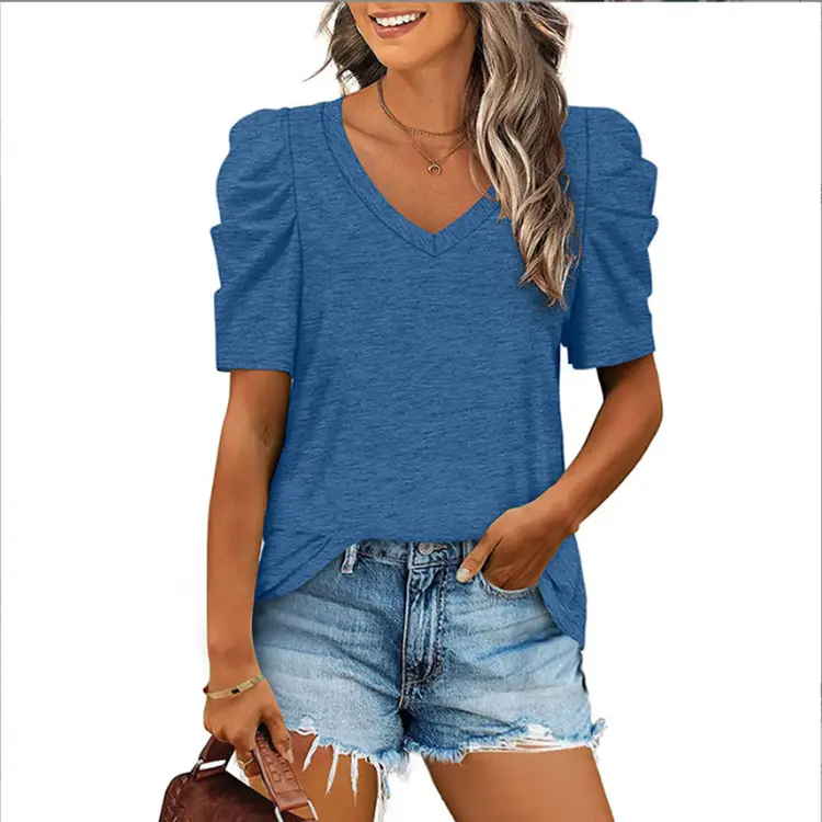 2022 Green V Neck Short Sleeve T-Shirt for Women - Image 7