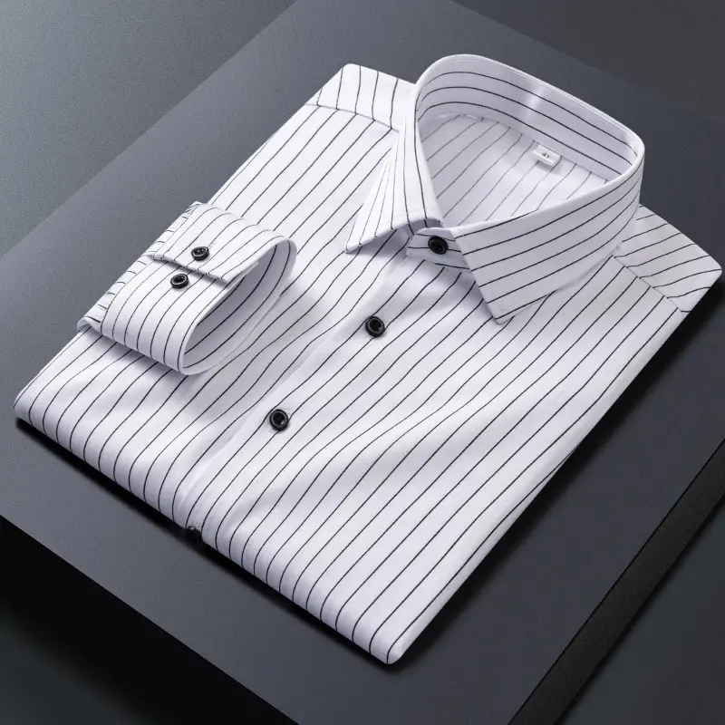 Men Stretch Striped Shirt Long Sleeve Summer Casual Business - Image 10