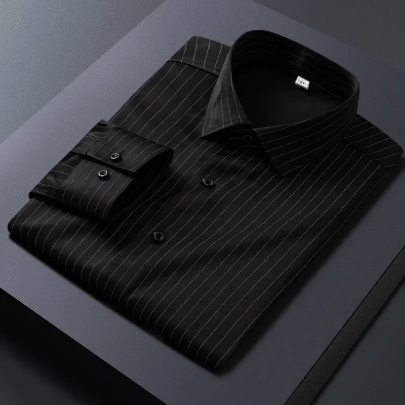 Men Stretch Striped Shirt Long Sleeve Summer Casual Business - Image 11