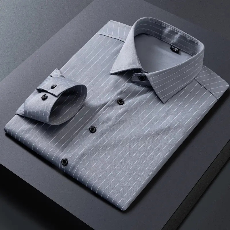 Men Stretch Striped Shirt Long Sleeve Summer Casual Business - Image 12