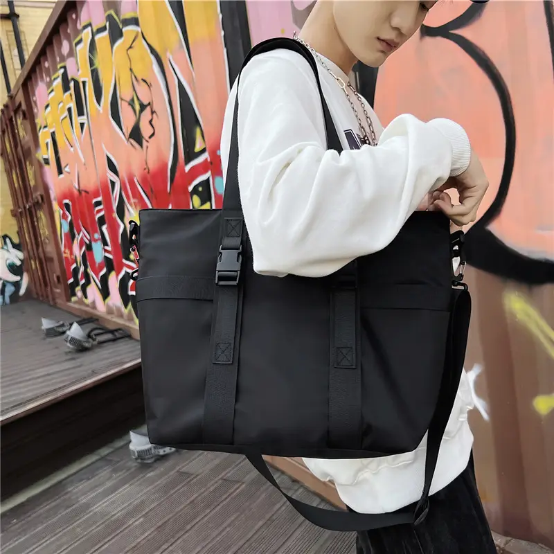 Men's Oxford Cloth Shoulder Bag Large Capacity Contrast Gray Black - Image 4