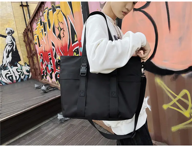 Men's Oxford Cloth Shoulder Bag Large Capacity Contrast Gray Black — feature 10
