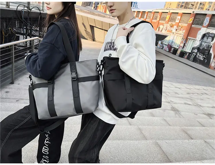 Men's Oxford Cloth Shoulder Bag Large Capacity Contrast Gray Black — feature 20
