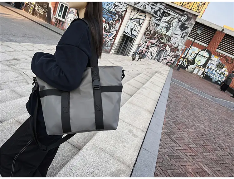 Men's Oxford Cloth Shoulder Bag Large Capacity Contrast Gray Black — feature 24