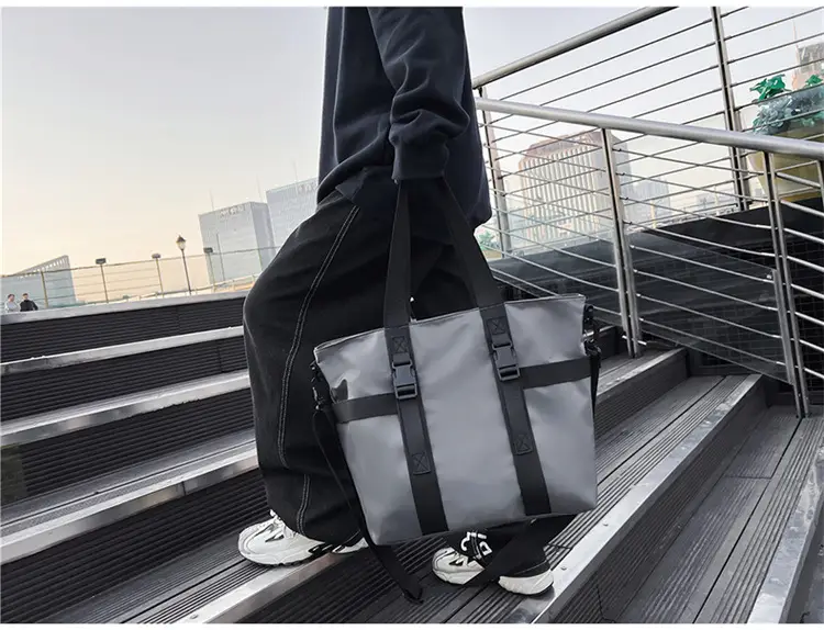 Men's Oxford Cloth Shoulder Bag Large Capacity Contrast Gray Black — feature 27