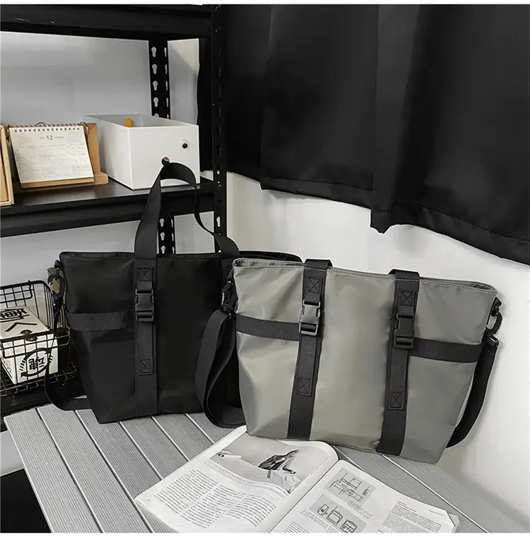 Men's Oxford Cloth Shoulder Bag Large Capacity Contrast Gray Black — feature 36