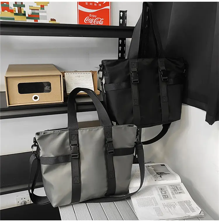 Men's Oxford Cloth Shoulder Bag Large Capacity Contrast Gray Black — feature 37